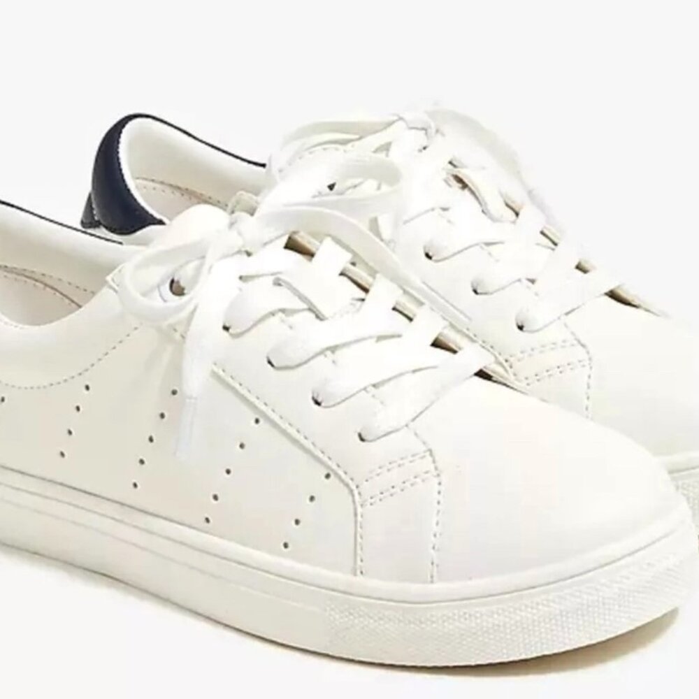 J. Crew Crewcuts Shoes Girls Boys Sz 2 White Faux Leather Court Sneaker Lace Up